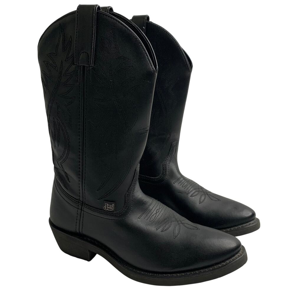 NWOT Justin Boots JB1104 Mens 7D Black Leather Pull-On Stitched Western Cowboy